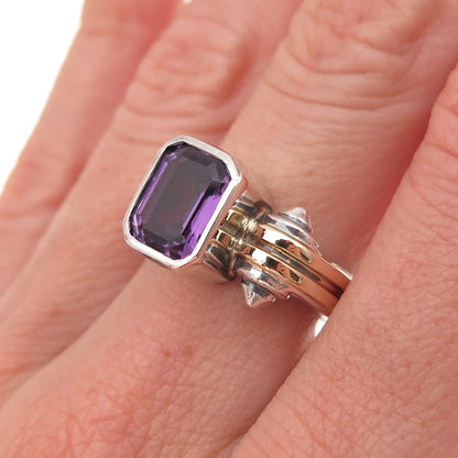Nancy & Rise 925 Sterling Silver 14K Gold Vintage Real Amethyst Ring Size 6