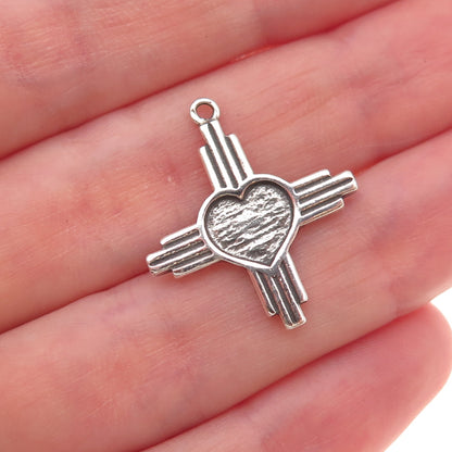 Sunwest 925 Sterling Silver Vintage Heart Cross Oxidized Charm Pendant