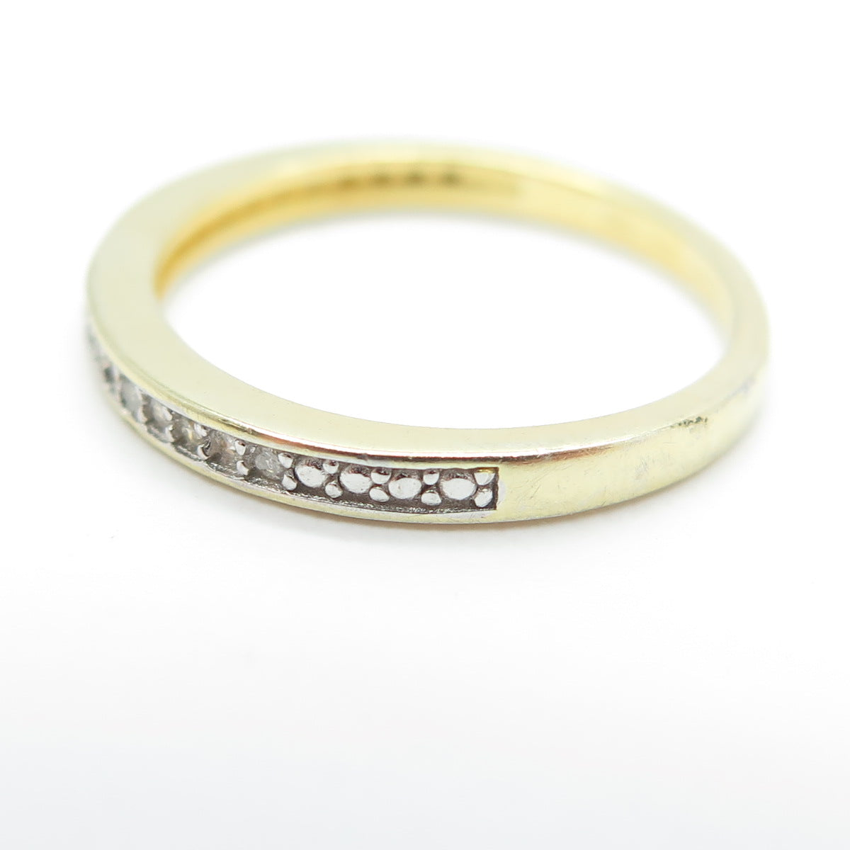 925 Sterling Silver Gold Plated Real Round-Cut Diamond Half Eternity Ring Size 5