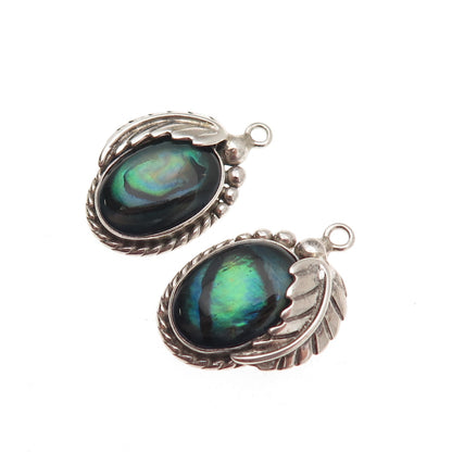 Guss Old Pawn 925 Sterling Silver Vintage Abalone Shell Feather Jacket Earrings