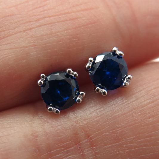 925 Sterling Silver Round-Cut Lab-Created Sapphire Stud Earrings