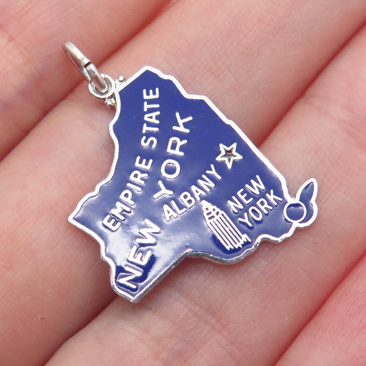 GRIFFITH & SONS CO 925 Sterling Silver Vintage Enamel New York Charm Pendant