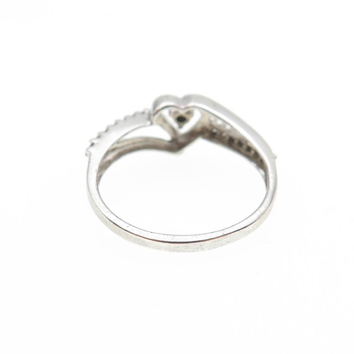 925 Sterling Silver Real Round-Cut Diamond Heart Ring Size 6.5