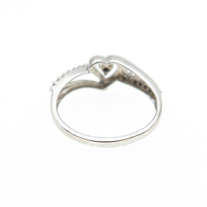925 Sterling Silver Real Round-Cut Diamond Heart Ring Size 6.5