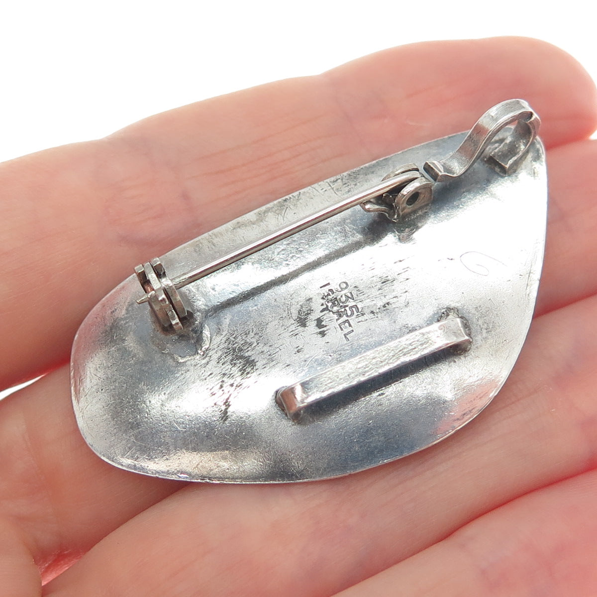 935 Silver Vintage Israel Real Eilat Modernist Oxidized Pin Brooch / Pendant