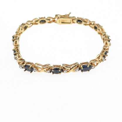 Dee Berkle 925 Sterling Gold Plated Real Diamond Accent & Sapphire Bracelet 7"