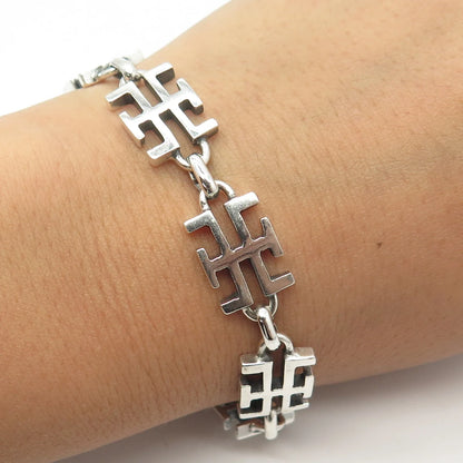 925 Sterling Silver Vintage Modernist Link Bracelet 7" / SIGNED