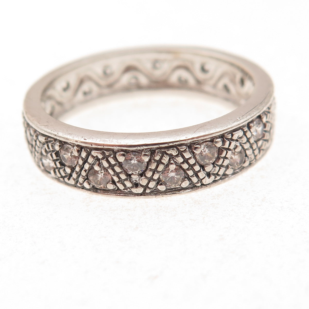 925 Sterling Silver Round-Cut C Z Zig Zag Band Ring Size 10