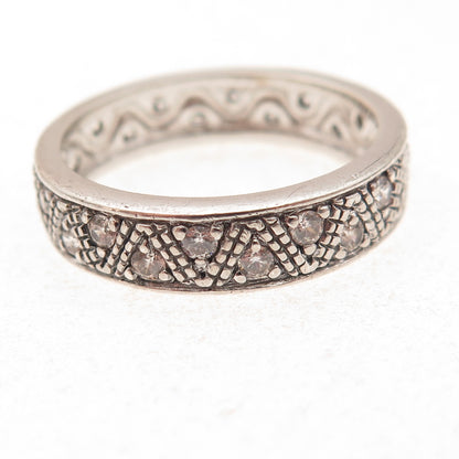 925 Sterling Silver Round-Cut C Z Zig Zag Band Ring Size 10