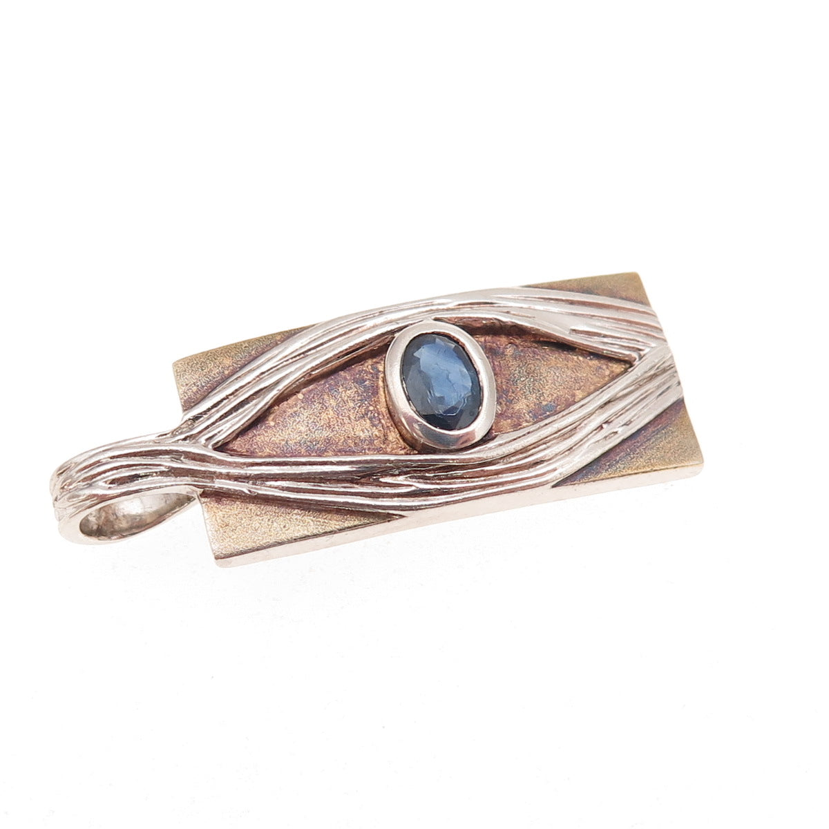Juvite Sterling Silver 2-Tone Vintage Real Sapphire Evil Eye Modernist Pendant