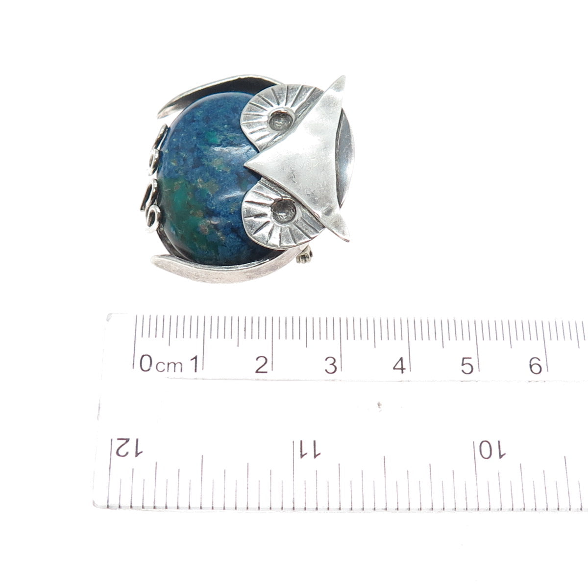 Sleepy Owl Studio 925 Sterling Silver Vintage Real Azurite Bird Pin Brooch
