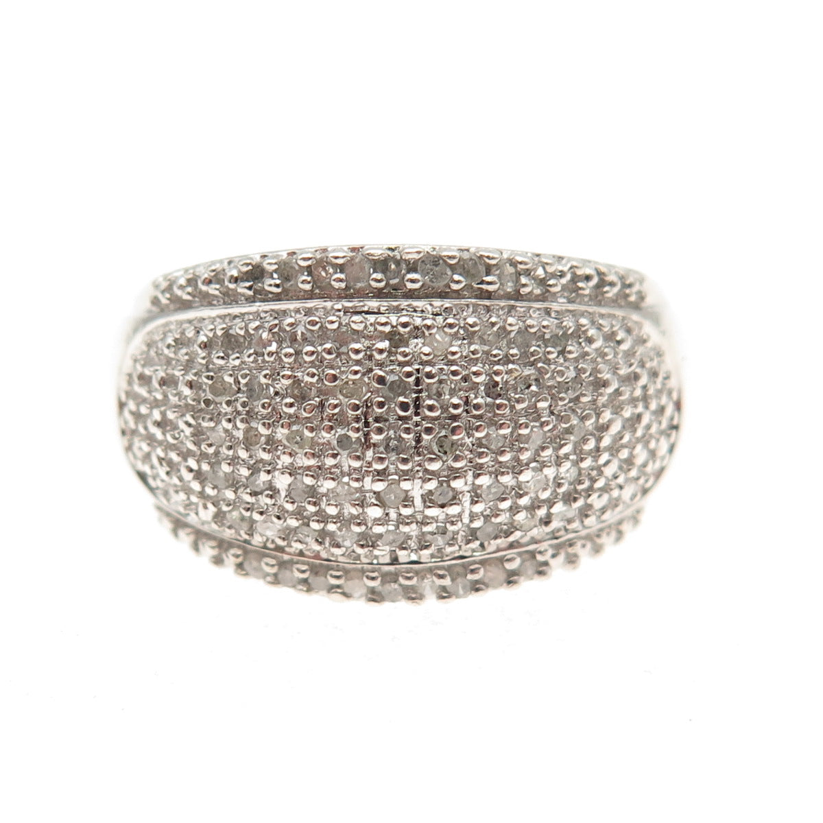 925 Sterling Silver Real Round-Cut Diamond Sparkle Dome Ring Size 7