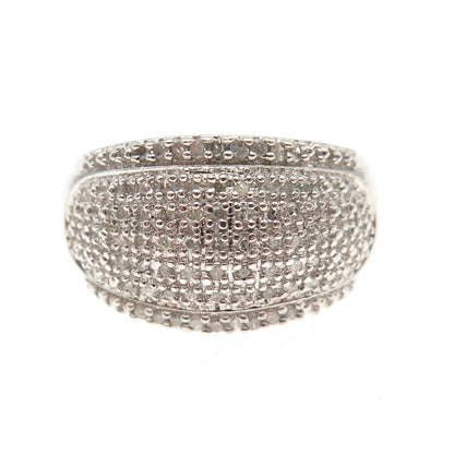 925 Sterling Silver Real Round-Cut Diamond Sparkle Dome Ring Size 7