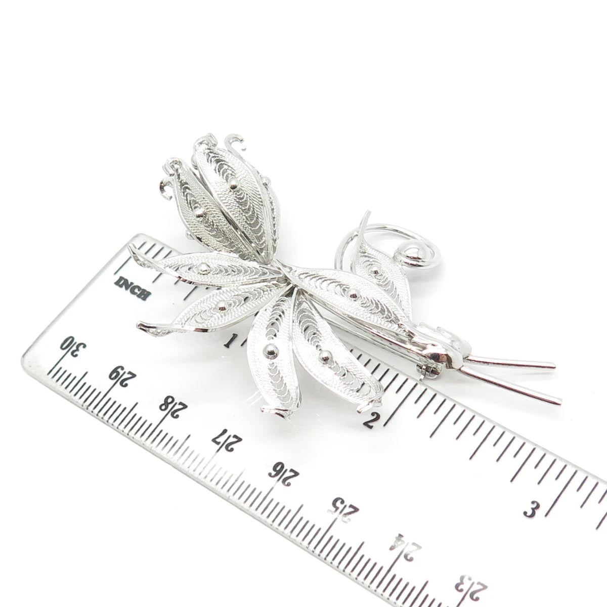 925 Sterling Silver Vintage CAMEO Filigree Floral Pin Brooch