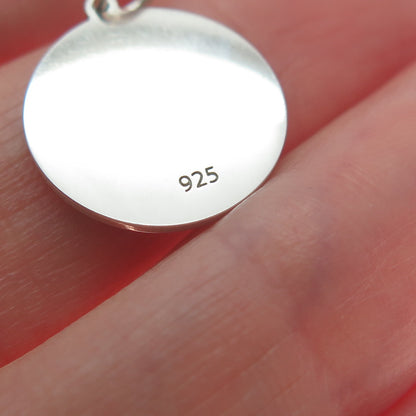 925 Sterling Silver Red Enamel Family Heart Round Tag Minimalist Charm Pendant
