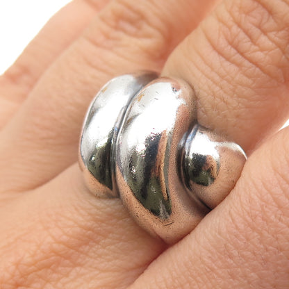 925 Sterling Silver Vintage Mexico Modernist Ribbed Dome Oxidized Ring Size 7.5