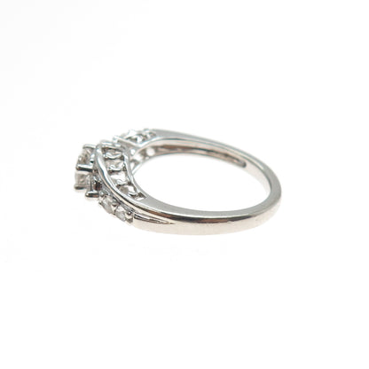 SUN 925 Sterling Silver Real Round-Cut White Topaz Engagement Ring Size 6.75
