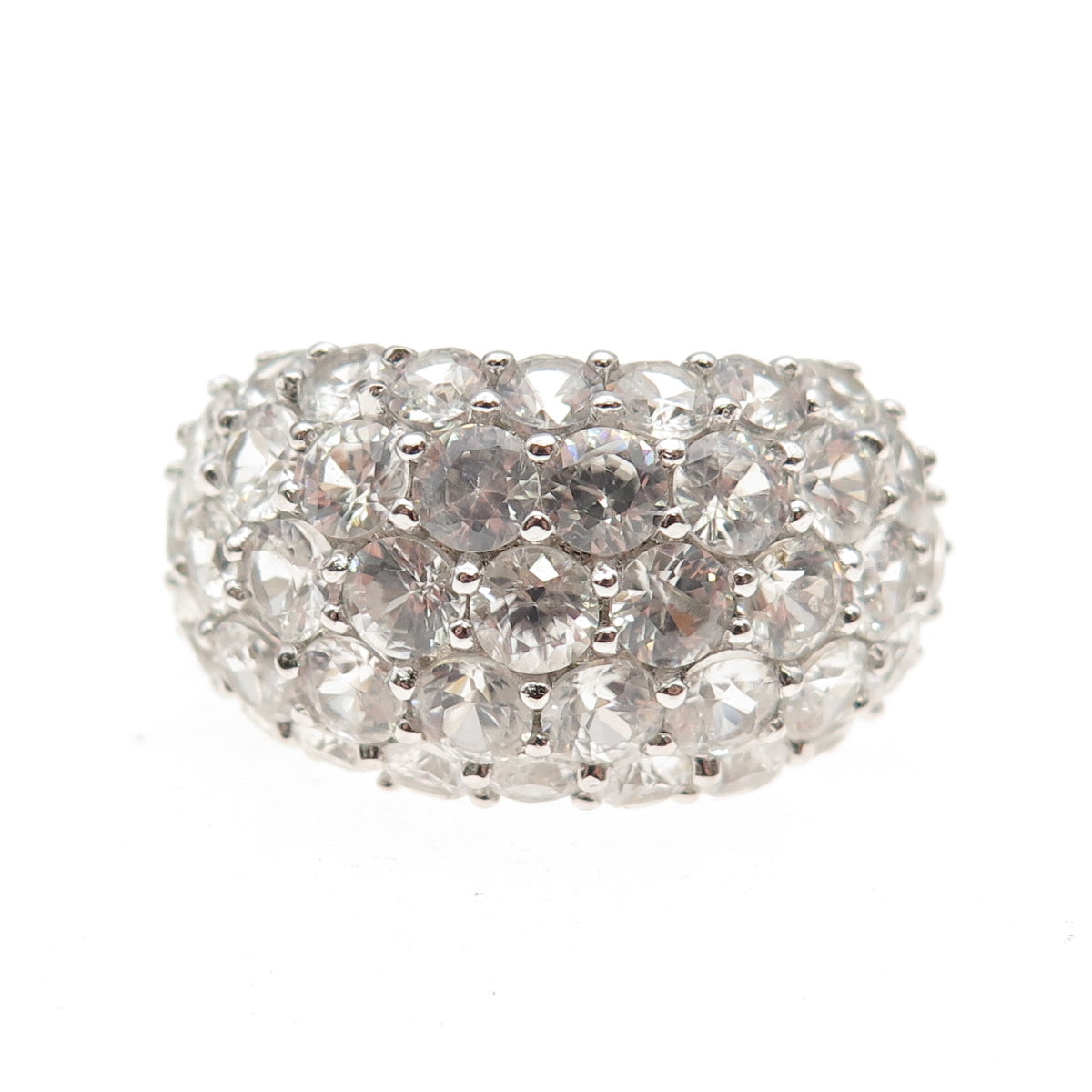 925 Sterling Silver Real Round-Cut White Topaz Dome Ring Size 5.5