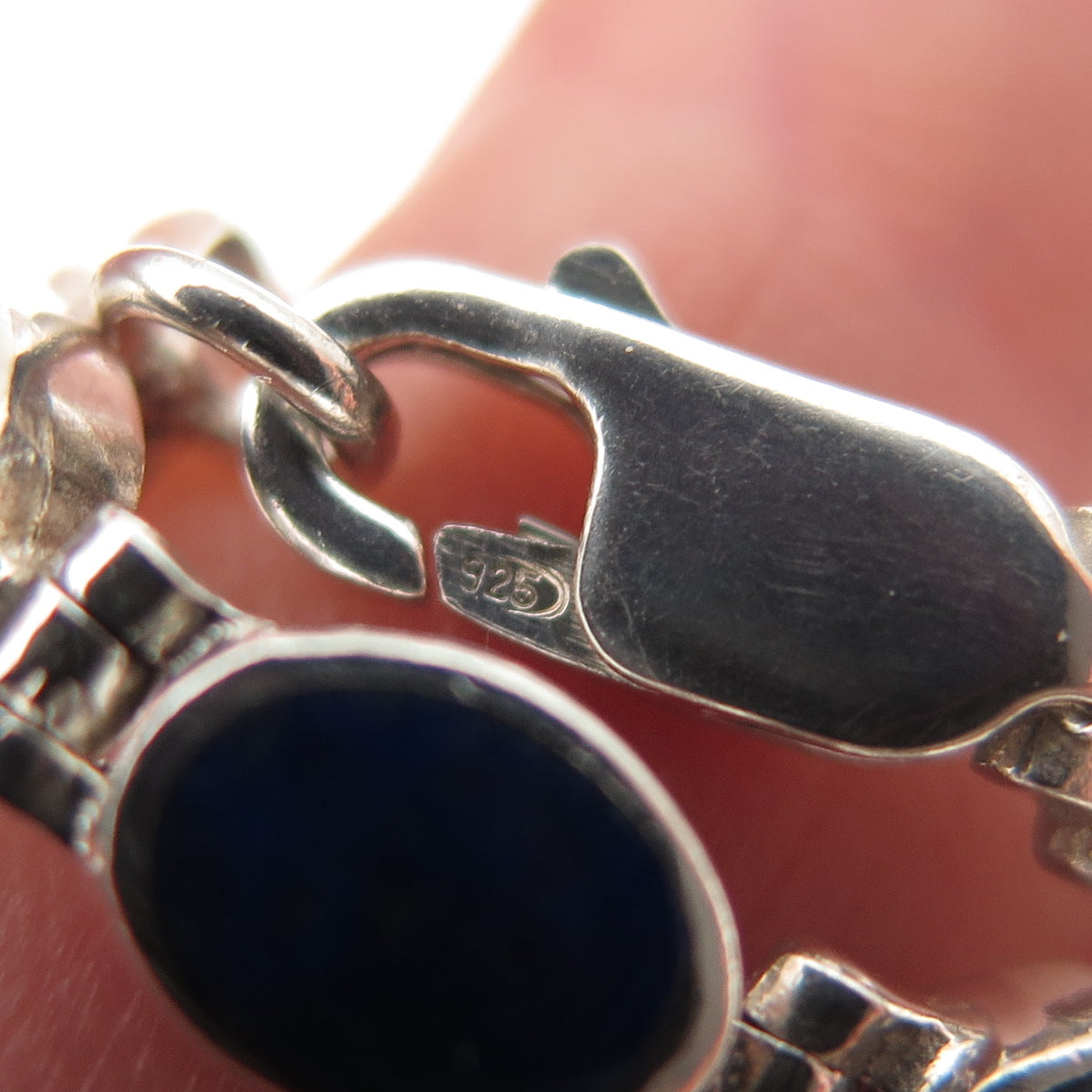 925 Sterling Silver Vintage Real Lapis Lazuli Bracelet 6.75"