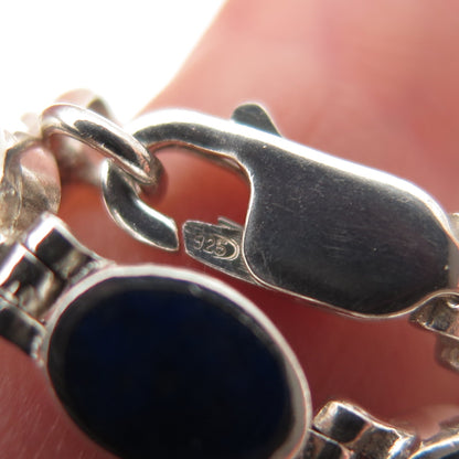 925 Sterling Silver Vintage Real Lapis Lazuli Bracelet 6.75"