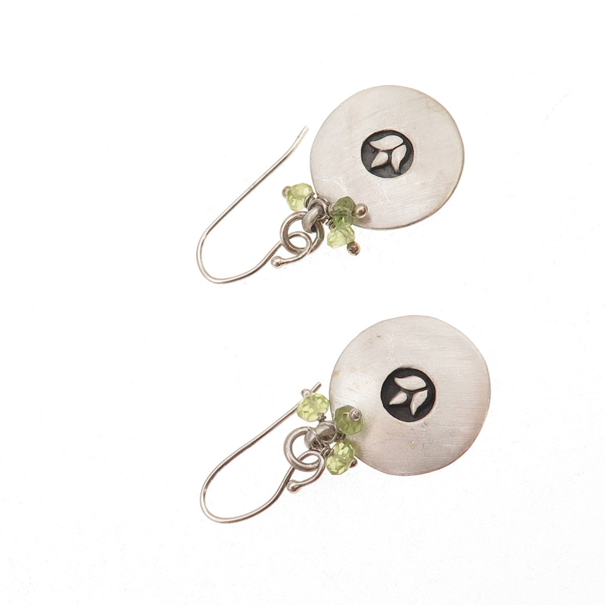 Satya 925 Sterling Silver Vintage Real Peridot Tulip Oxidized Dangle Earrings