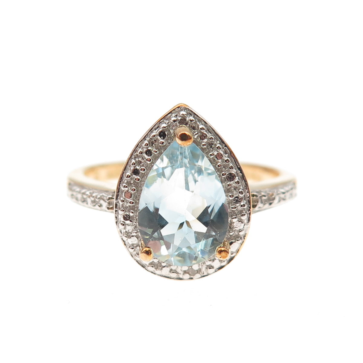 ROSS SIMONS 925 Sterling Gold Plated Real Diamond Accent Blue Topaz Ring Size 9