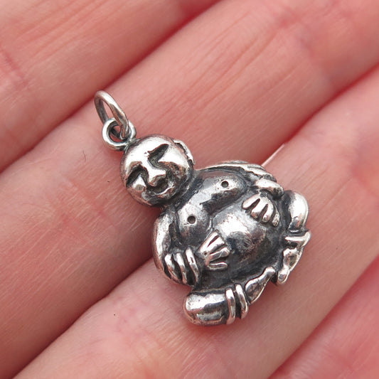 925 Sterling Silver Vintage Buddha Oxidized Mini Charm Pendant