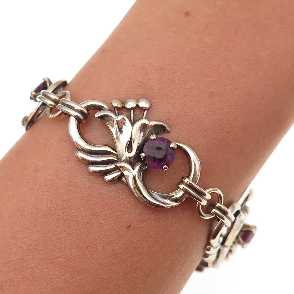 Harry Iskin 1/20 10K Gold Filled Antique Art Deco Real Amethyst Bracelet 6.75"