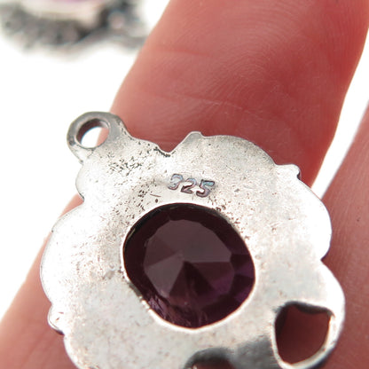 925 Sterling Silver Vintage Real Amethyst Swirl Oxidized Jacket Earrings