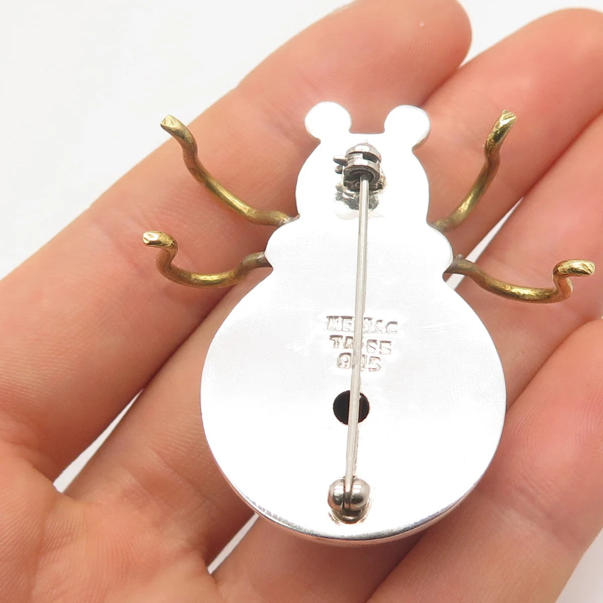 925 Sterling Silver 2-Tone Vintage Mexico Beatle Insect Pin Brooch