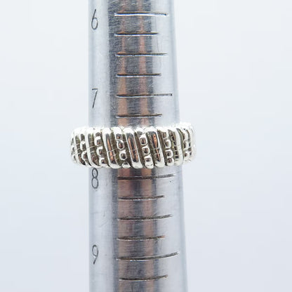 925 Sterling Silver Vintage Beaded & Bar Band Ring Size 7.75