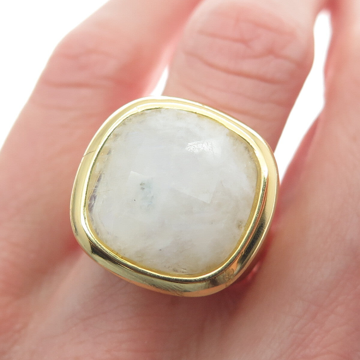 BLQ Basiq Jewelry 925 Sterling Silver Gold Plated Real Milky Quartz Ring Size 6
