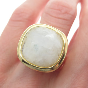 BLQ Basiq Jewelry 925 Sterling Silver Gold Plated Real Milky Quartz Ring Size 6