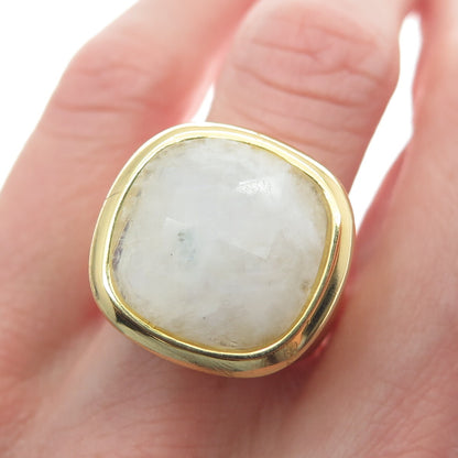 BLQ Basiq Jewelry 925 Sterling Silver Gold Plated Real Milky Quartz Ring Size 6