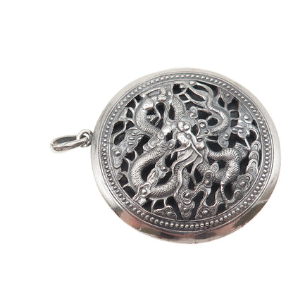 Ho Chi Minh 900 Silver Vintage Vietnam Dragon Oxidized Pendant