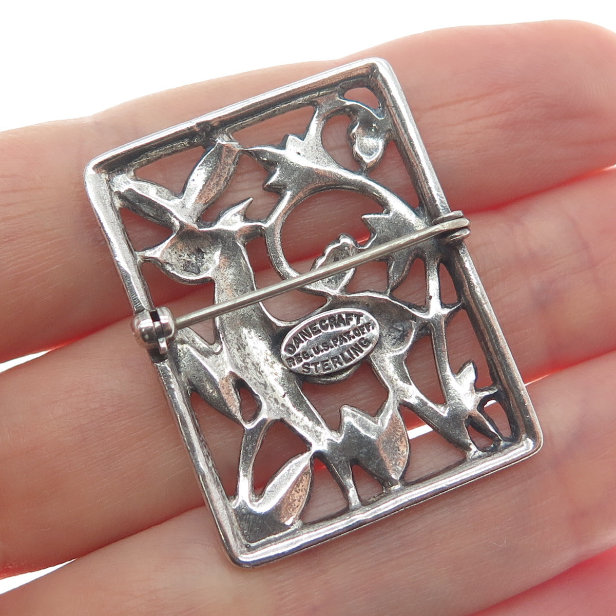 DANECRAFT 925 Sterling Silver Vintage Deer Floral Oxidized Pin Brooch