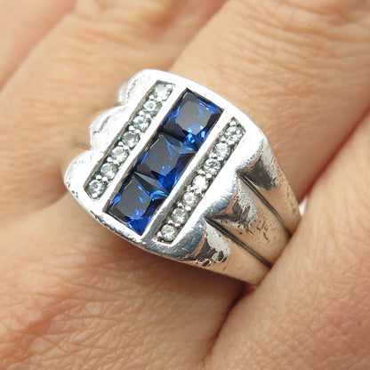 925 Sterling Silver Princess-Cut Lab-Created Sapphire White Topaz Ring Size 10.5