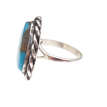 Old Pawn 925 Sterling Silver Vintage Southwestern Turquoise Tribal Ring Size 6.5