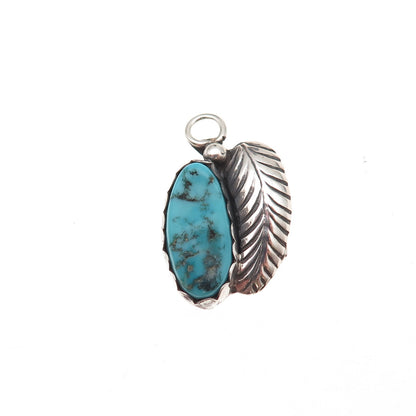 Old Pawn Sterling Silver Vintage Southwestern Turquoise Feather Charm Pendant