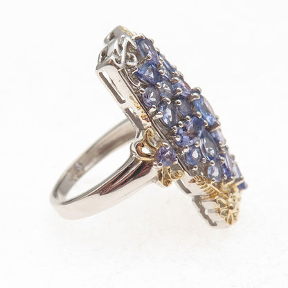 Chuck Clemency 925 Sterling Silver 2-Tone Real Tanzanite Floral Ring Size 8