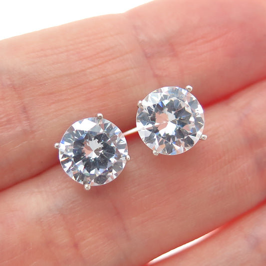 925 Sterling Silver Round-Cut C Z Stud Earrings