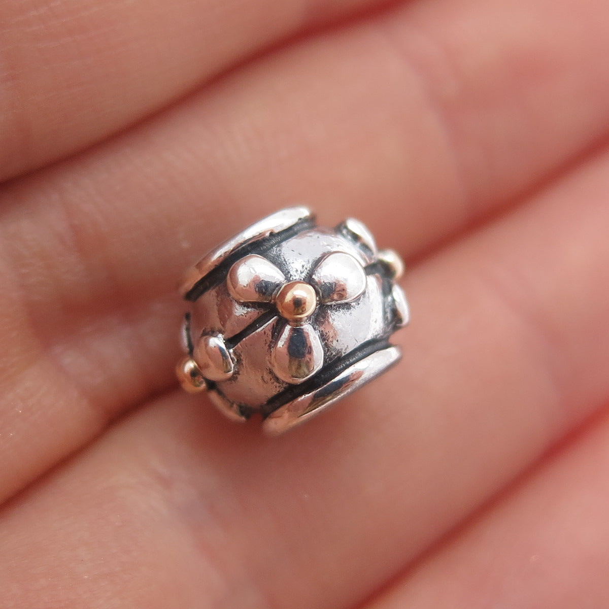 PANDORA 925 Sterling Silver & Gold Tivoli Flower Slide Bead Charm