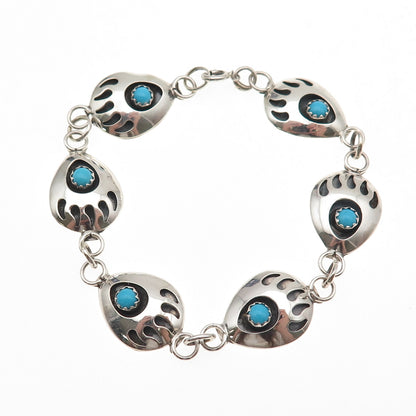 Sally Jack Navajo Old Pawn 925 Sterling Vintage Turquoise Bear Paw Bracelet 7"