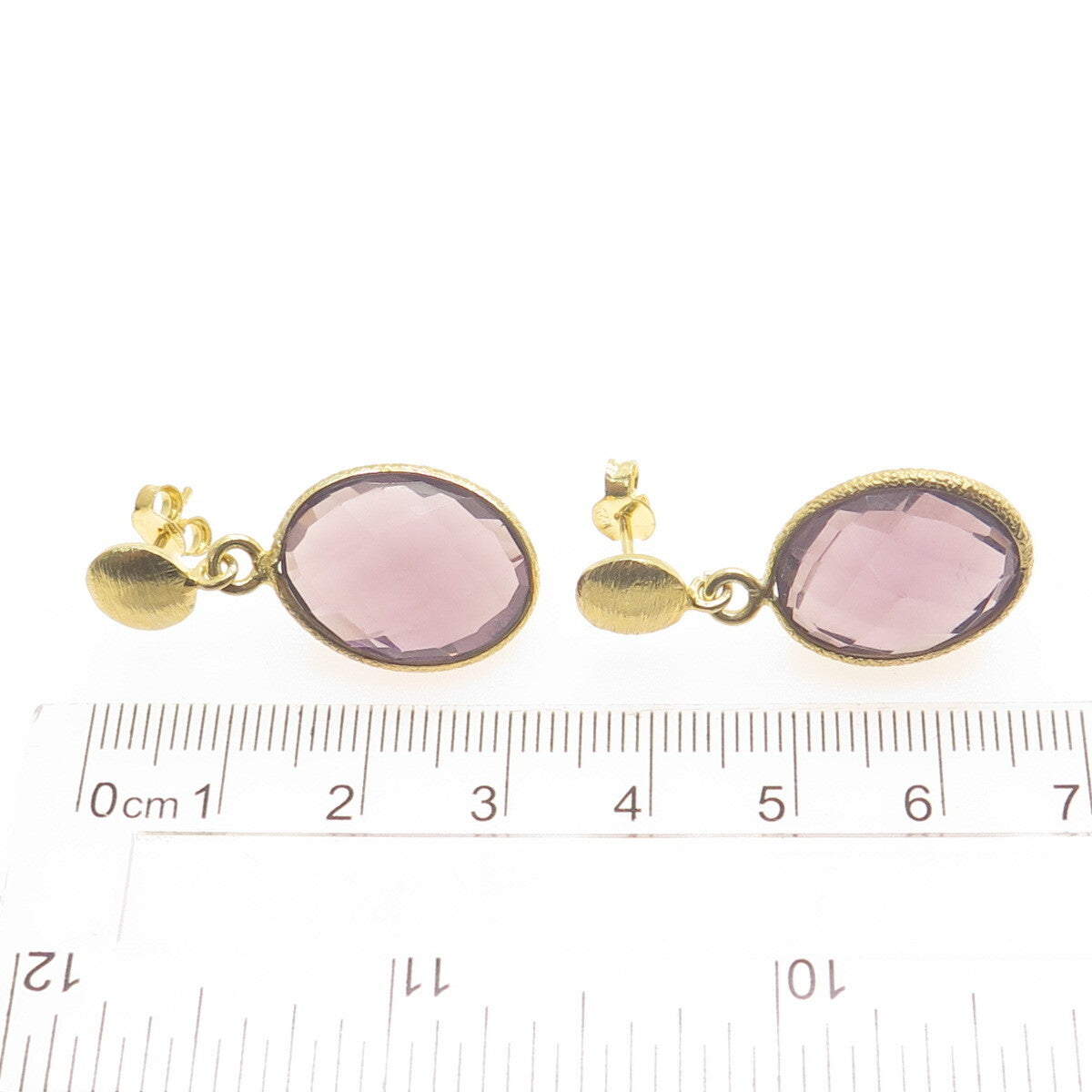 925 Sterling Silver Gold Plated Real Amethyst Modernist Dangle Earrings