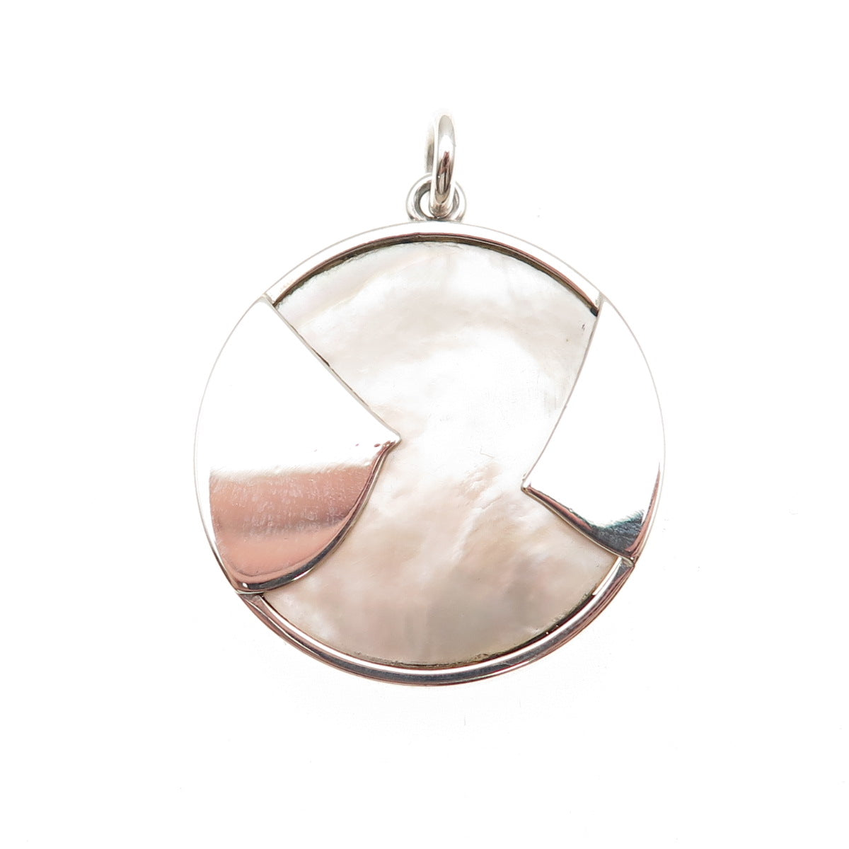 925 Sterling Silver Vintage 1974 IFH London Real MOP Modernist Charm Pendant