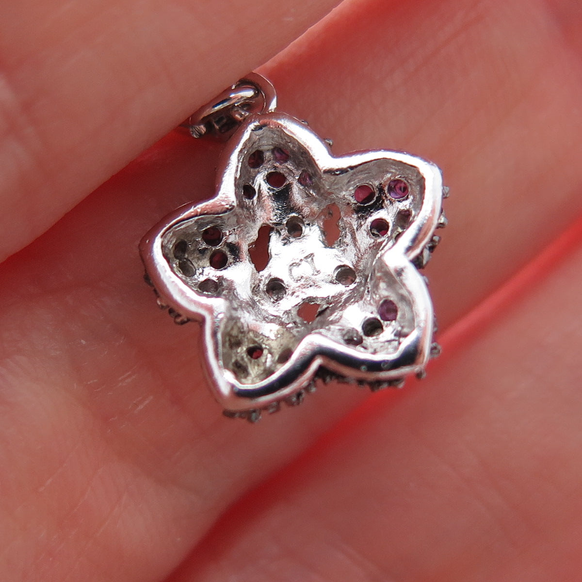 925 Sterling Silver Real Ruby White Topaz Flower Minimalist Lobster Lock Pendant