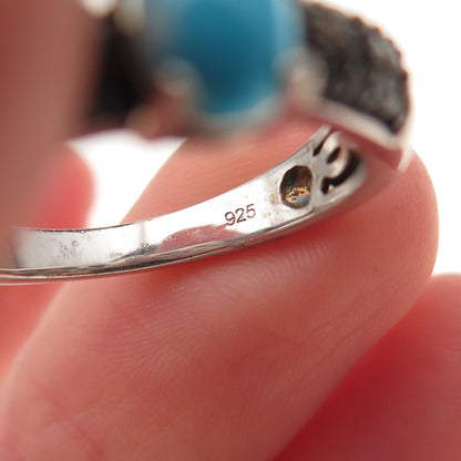 Chuck Clemency 925 Sterling Silver Real Turquoise & Black Spinel Ring Size 8.25