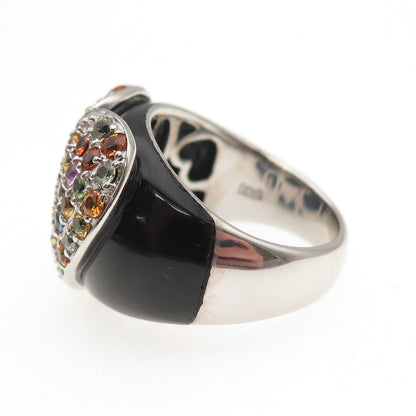 SKJ Sheridan Kennedy 925 Sterling Real Multi-Sapphire Onyx Heart Ring Size 6.25