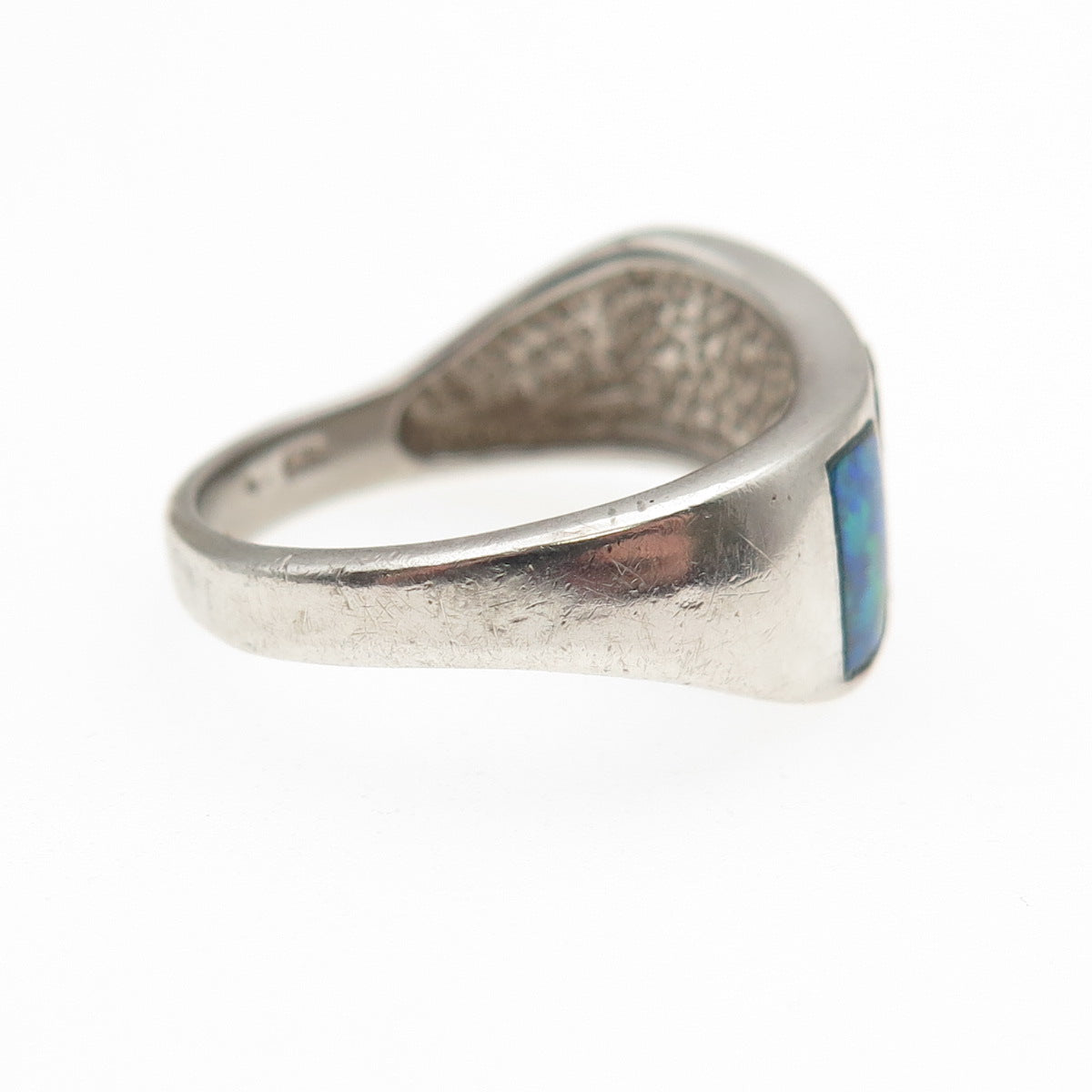 925 Sterling Silver Vintage Real Opal Modernist Wavy Ring Size 7.75