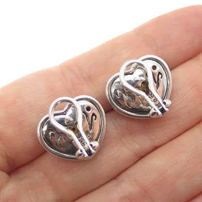 ANDREA CANDELA Sterling Silver 18K Gold Real Diamond Heart Omega Back Earrings